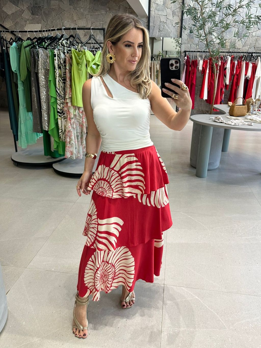 Saia em camadas estampada